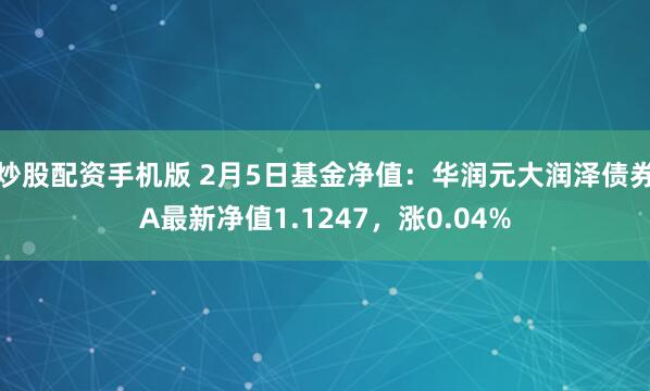 炒股配资手机版 2月5日基金净值：华润元大润泽债券A最新净值1.1247，涨0.04%